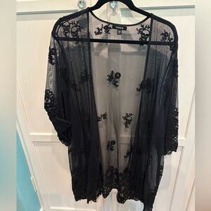 torrid Black Sheer Embroidered Kimono Robe